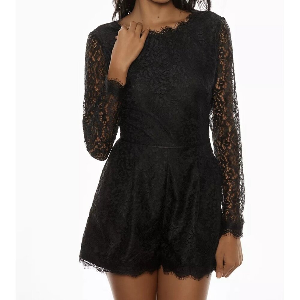 Anthropologie Womens 4 Black Long Sleeve Lace Shorts Romper NWT